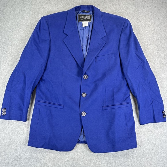 Vintage Versus Gianni Versace Blazer Sport Coat Mens 40 Blue Wool Cashmere Italy